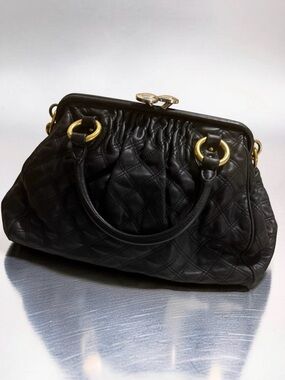 Rare Marc Jacobs Stam Bag Vintage Quilted Leather Kiss Lock - Black